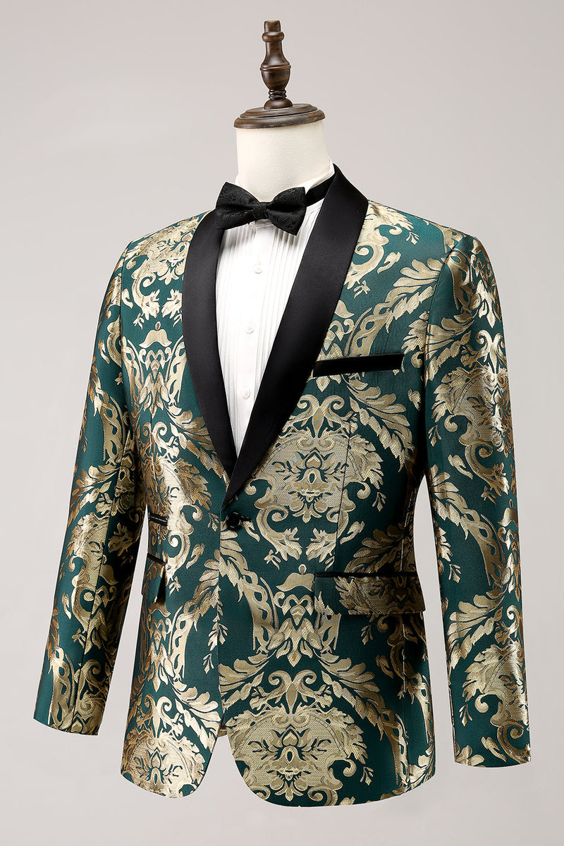 Load image into Gallery viewer, Dark Green Shawl Lapel One Button Jacquard Men's Prom Blazer