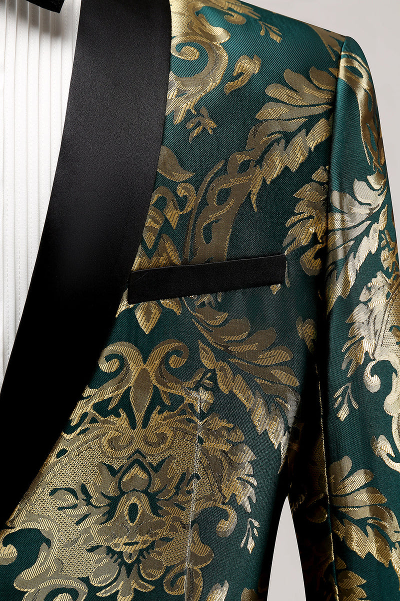 Load image into Gallery viewer, Dark Green Shawl Lapel One Button Jacquard Men's Prom Blazer