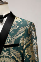 Load image into Gallery viewer, Dark Green Shawl Lapel One Button Jacquard Men's Prom Blazer