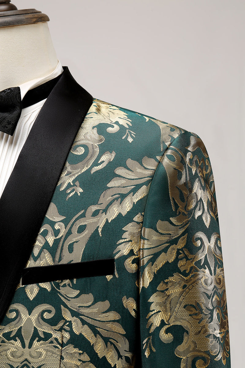 Load image into Gallery viewer, Dark Green Shawl Lapel One Button Jacquard Men's Prom Blazer