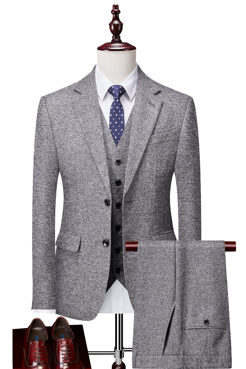 Load image into Gallery viewer, Grey Double Breasted 3 Pieces Men's Suit