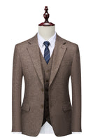 Load image into Gallery viewer, Brown 3 Pieces Men's Suit Slim Fit Groomsmen Suit