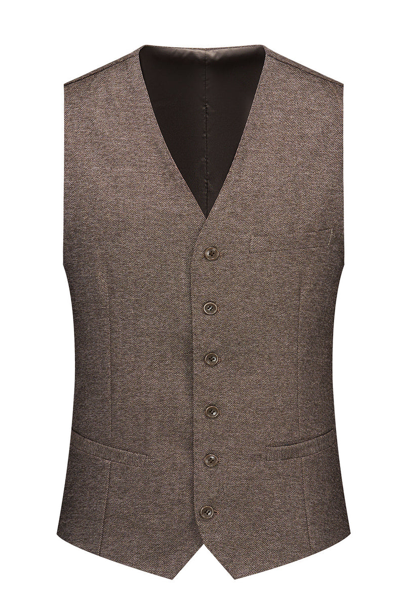 Load image into Gallery viewer, Brown 3 Pieces Men's Suit Slim Fit Groomsmen Suit