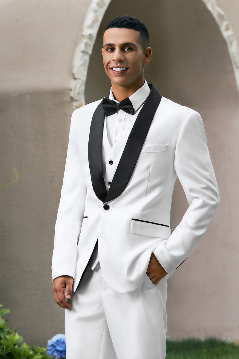Load image into Gallery viewer, White Shawl Lapel 3 Pieces One Button Men's Suits