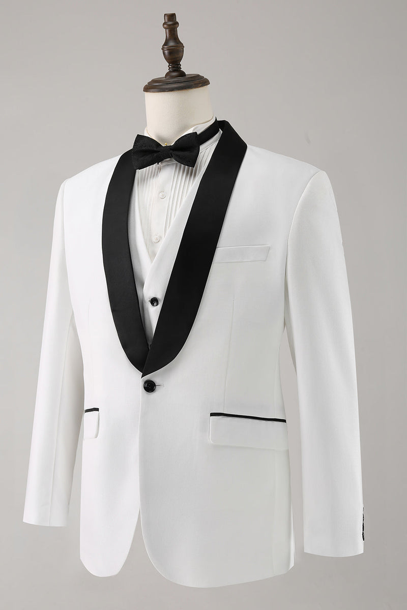 Load image into Gallery viewer, White Shawl Lapel 3 Piece One Button Men's Prom Suits