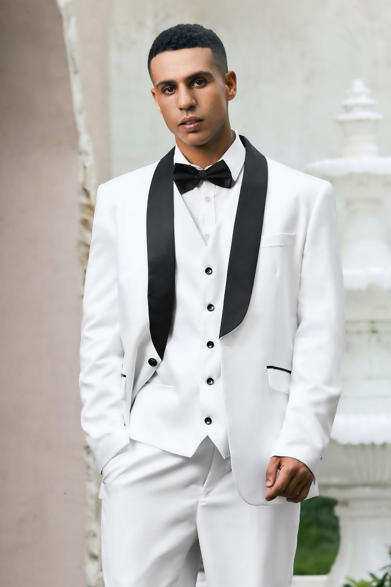 Load image into Gallery viewer, White Shawl Lapel 3 Pieces One Button Men's Suits