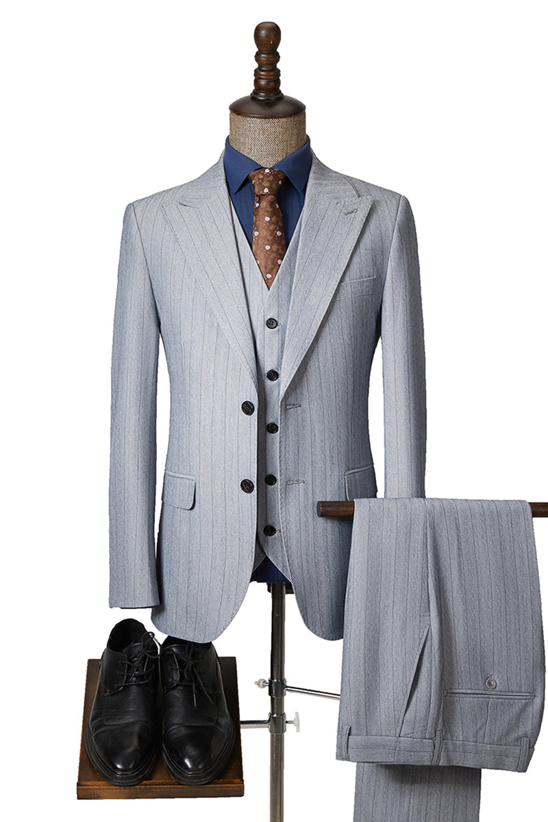 Load image into Gallery viewer, Grey 3 Pieces Peak Lapel Men's Suits