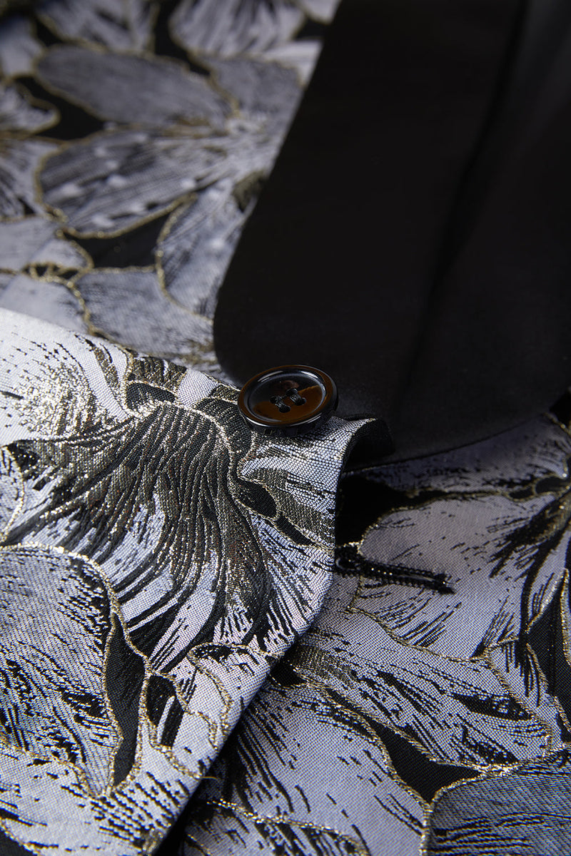 Load image into Gallery viewer, Grey Jacquard Shawl Lapel Men's 2 Pieces Suits