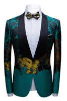 Load image into Gallery viewer, Peacock Green 2 Pieces Jacquard Shawl Lapel Men's Suits