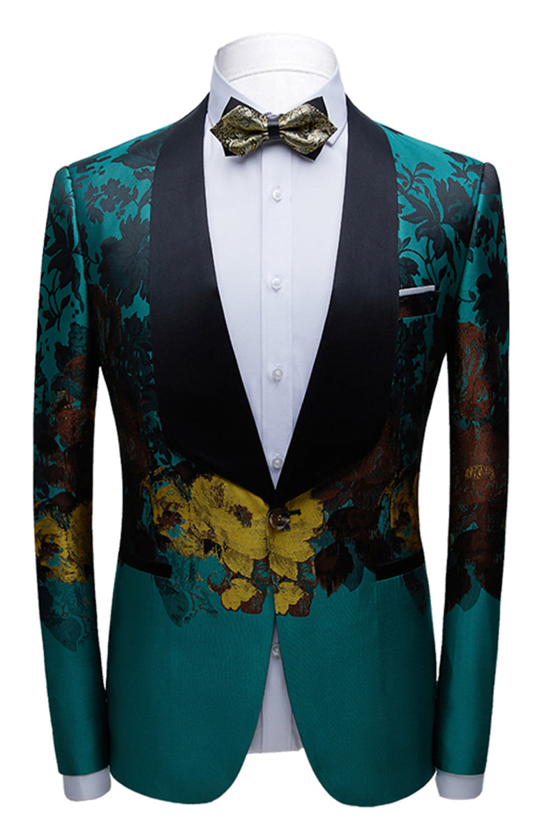 Load image into Gallery viewer, Peacock Green 2 Pieces Jacquard Shawl Lapel Men's Suits