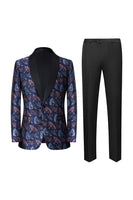 Load image into Gallery viewer, Dark Blue Jacquard 2 Pieces Shawl Lapel Men's Suits