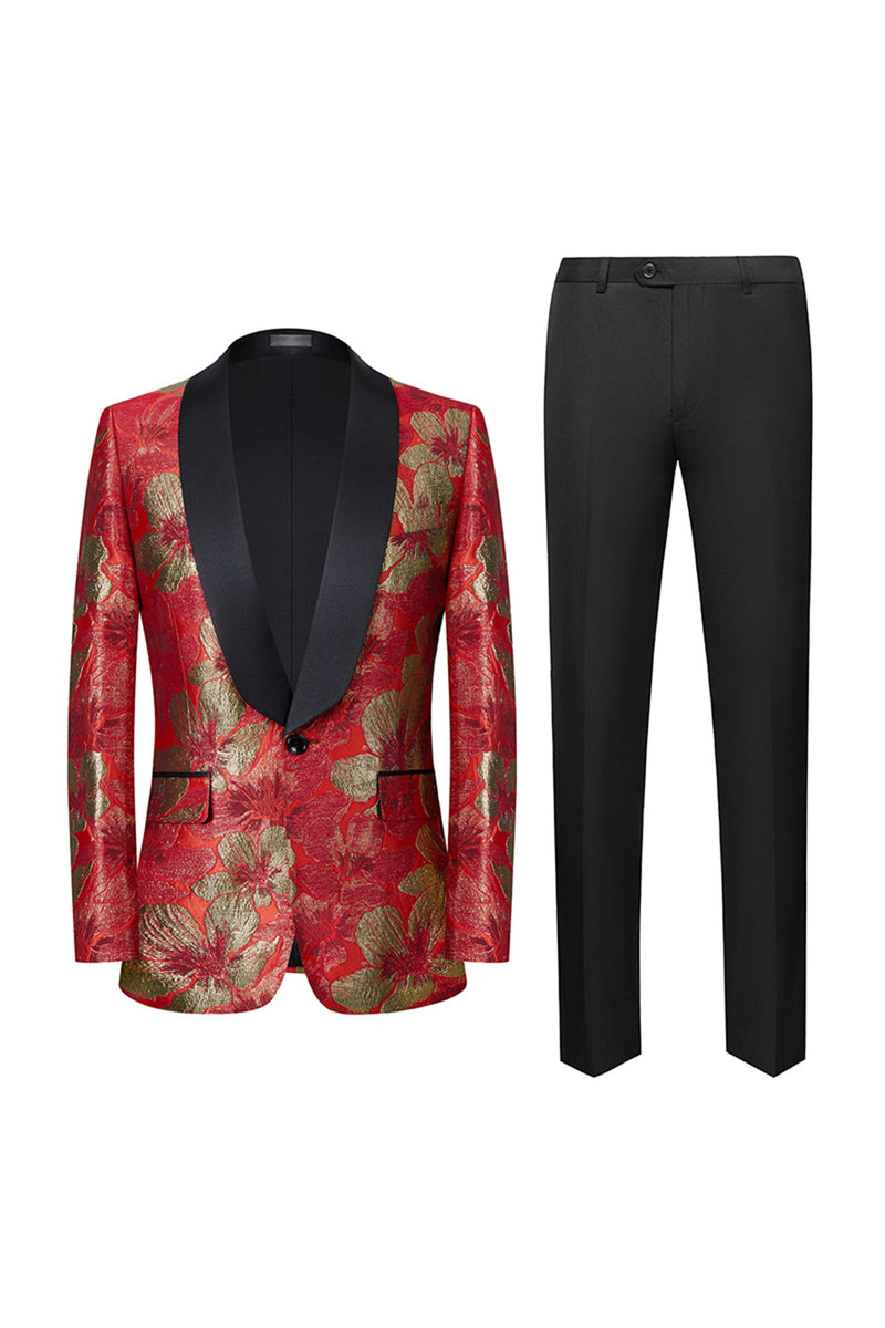 Load image into Gallery viewer, Red Jacquard 2 Pieces Shawl Lapel Men's Suits