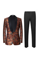 Load image into Gallery viewer, Brown Jacquard Shawl Lapel Men's 2 Pieces Suits