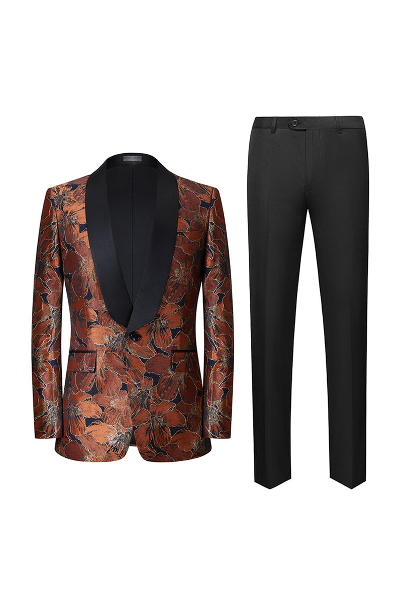 Load image into Gallery viewer, Brown Jacquard Shawl Lapel Men's 2 Pieces Suits