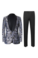Load image into Gallery viewer, Grey Jacquard Shawl Lapel Men's 2 Pieces Suits