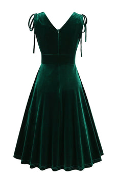 Dark Green A Line V Neck Sleeveless Short Vintage Dress