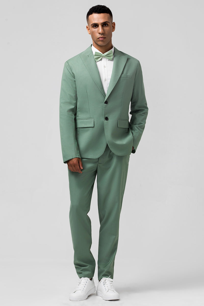 Load image into Gallery viewer, Peak Lapel Grey Green Single Breasted 2 Pieces Men's Suits