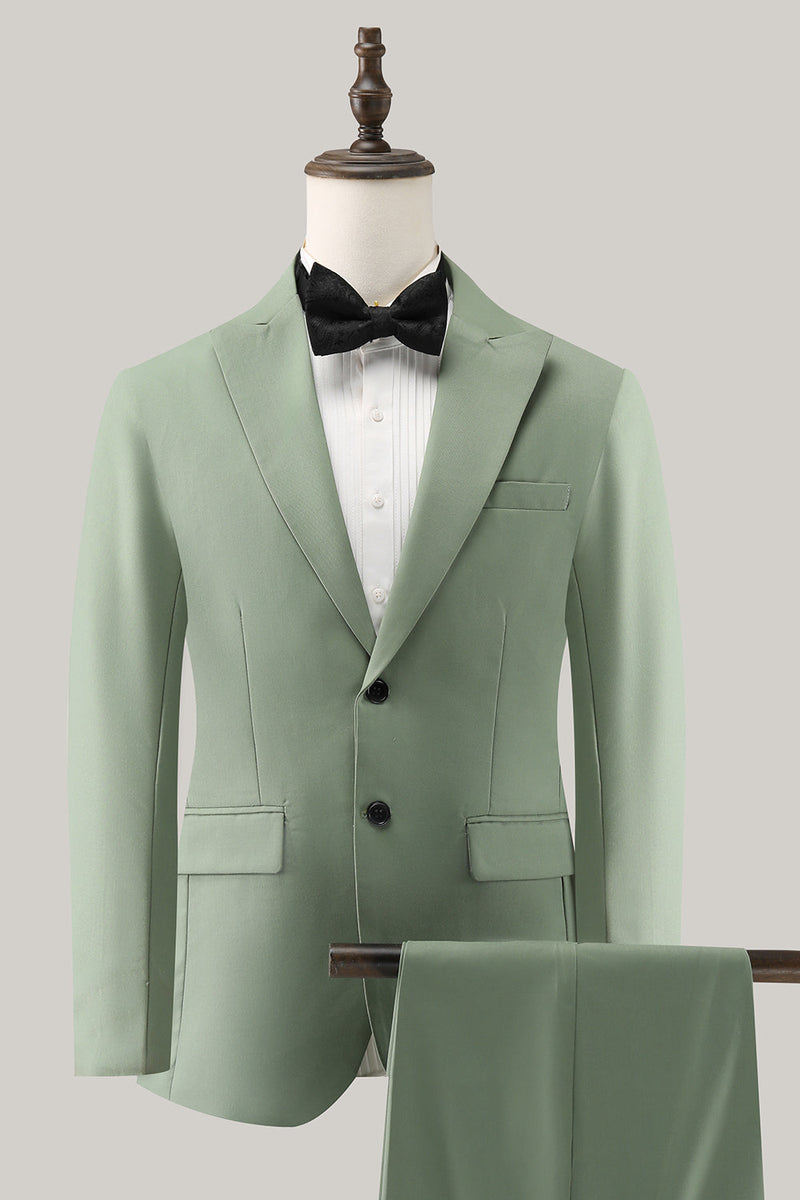 Load image into Gallery viewer, Grey Green 2 Piece Peak Lapel Single Breasted Men's Prom Suits