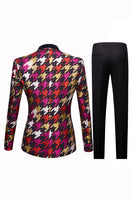 Load image into Gallery viewer, Shawl Lapel Purple 2 Pieces Houndstooth Plaid Men's Prom Suits