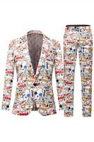 Load image into Gallery viewer, Notched Lapel White 2 Pieces Graffiti Print Men's Prom Suits