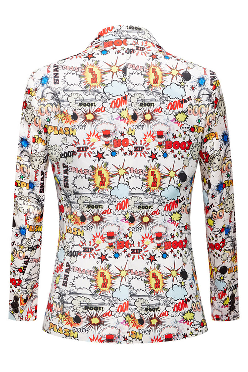 Load image into Gallery viewer, Notched Lapel White 2 Pieces Graffiti Print Men's Prom Suits