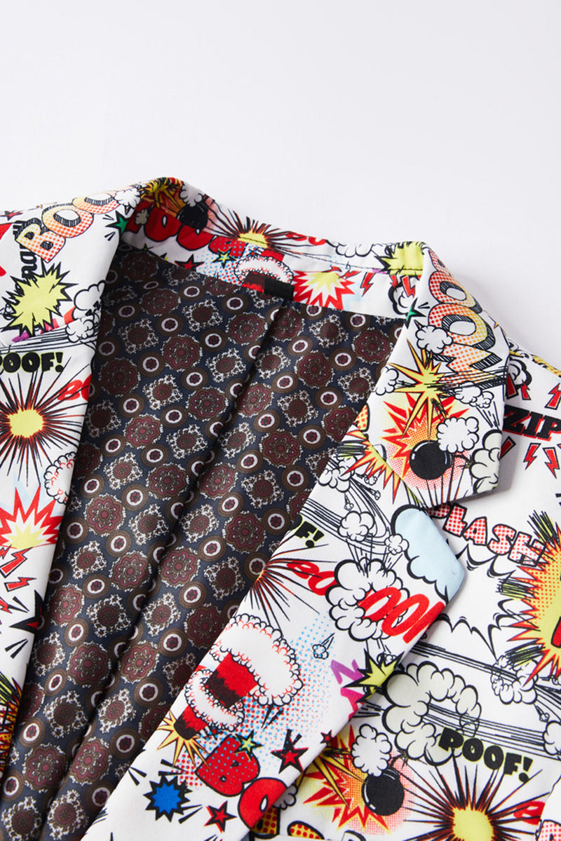 Load image into Gallery viewer, Notched Lapel White 2 Pieces Graffiti Print Men's Prom Suits