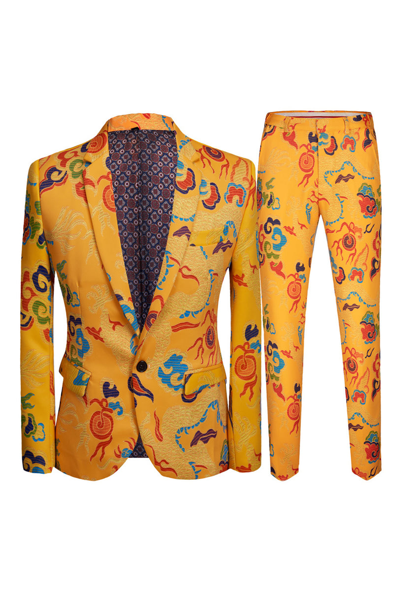 Load image into Gallery viewer, Notched Lapel Yellow Dragon Printed 2 Pieces Men's Prom Suits