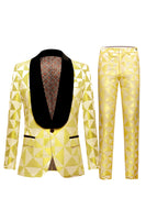 Load image into Gallery viewer, Shawl Lapel Formal 2 Piece Golden Yellow & Black Tuxedo (Jacket + Pants) Suit Set