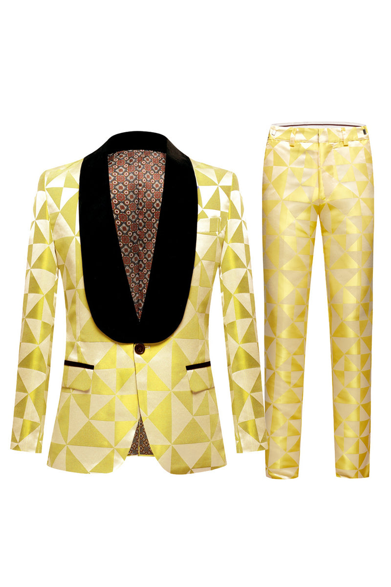 Load image into Gallery viewer, Shawl Lapel Formal 2 Piece Golden Yellow & Black Tuxedo (Jacket + Pants) Suit Set