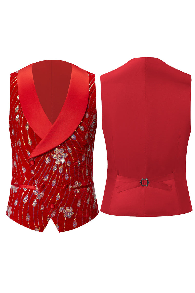 Load image into Gallery viewer, Shiny Sequins Red Jacket Lapel One Button Wedding Suit