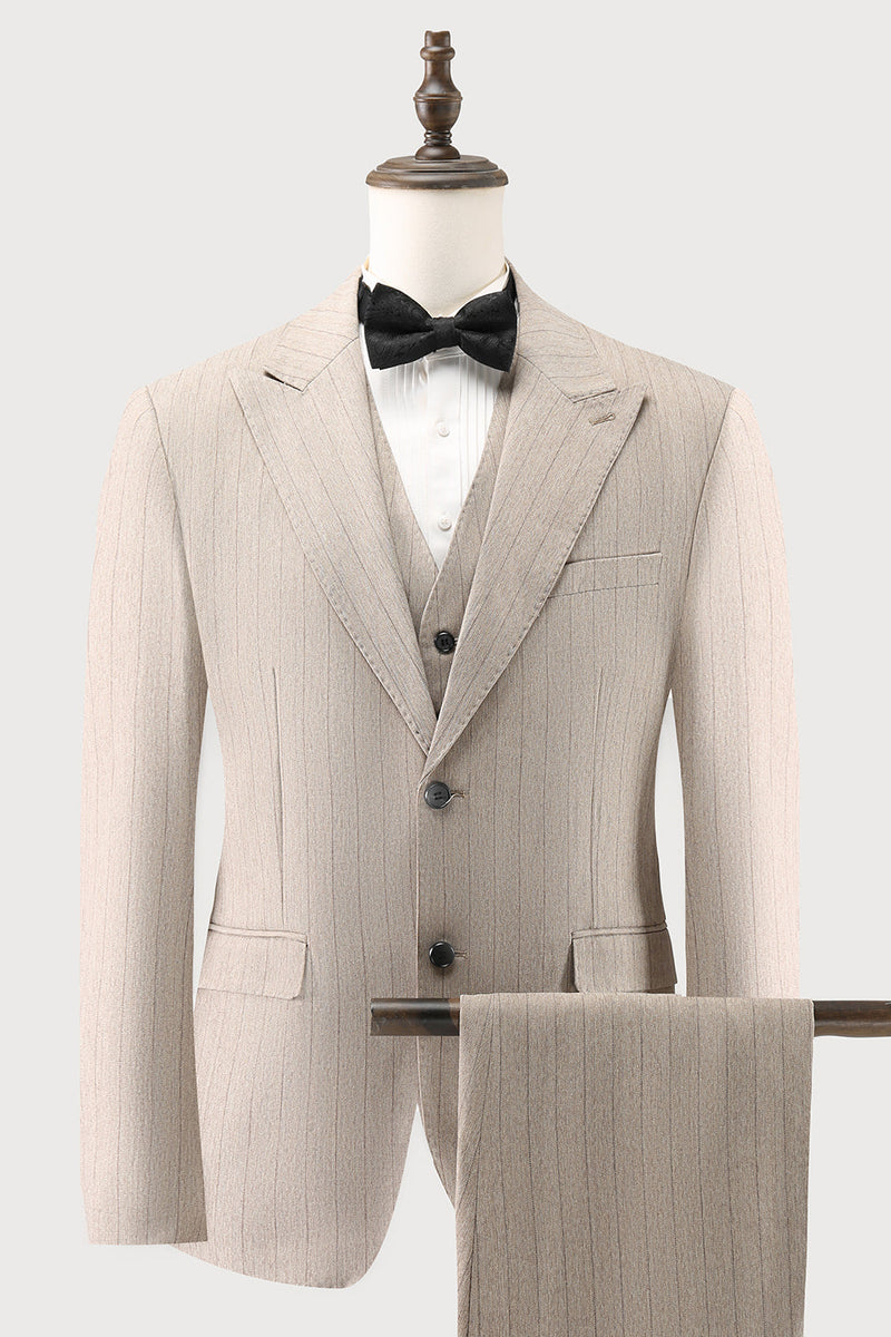 Load image into Gallery viewer, Ivory Peak Lapel Pinstripe Single Breasted 3 Piece Men's Prom Suits