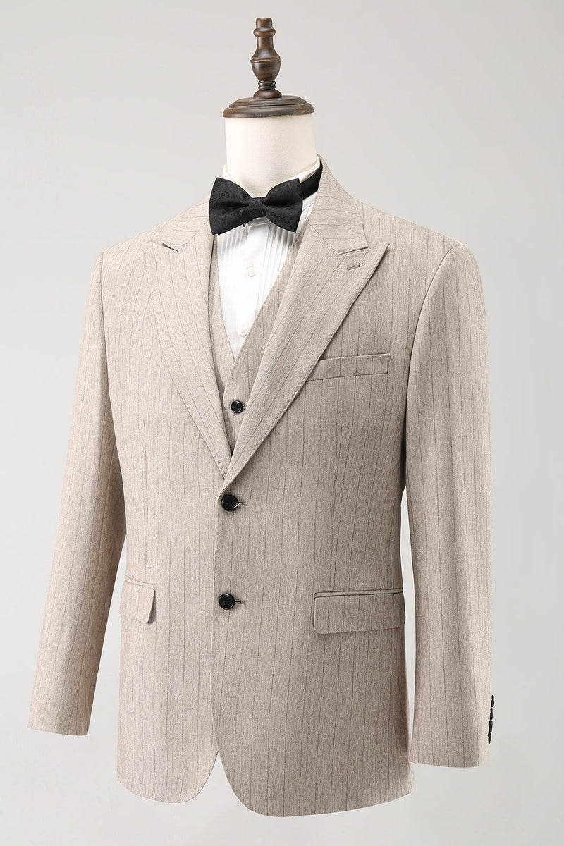 Load image into Gallery viewer, Ivory Peak Lapel Pinstripe Single Breasted 3 Piece Men's Prom Suits