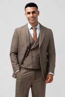 Load image into Gallery viewer, Brown Notch Lapel Double Breasted 3 Pieces Men's Prom Suits