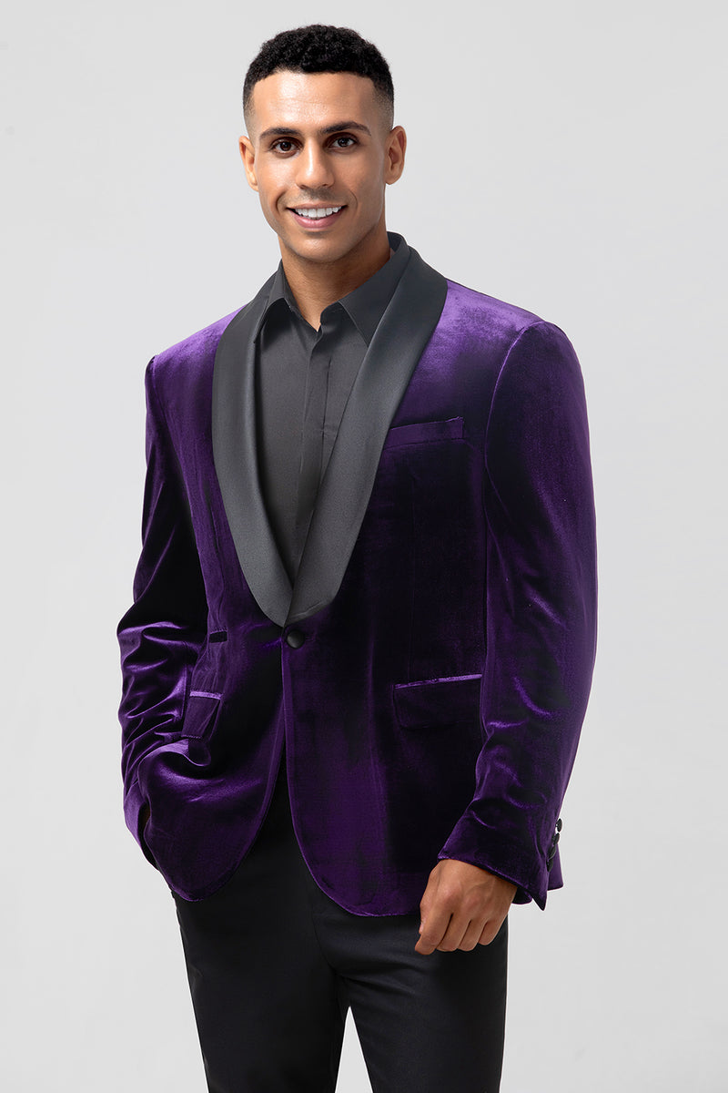 Load image into Gallery viewer, Dark Purple Shawl Lapel One Button Men's Prom Blazer