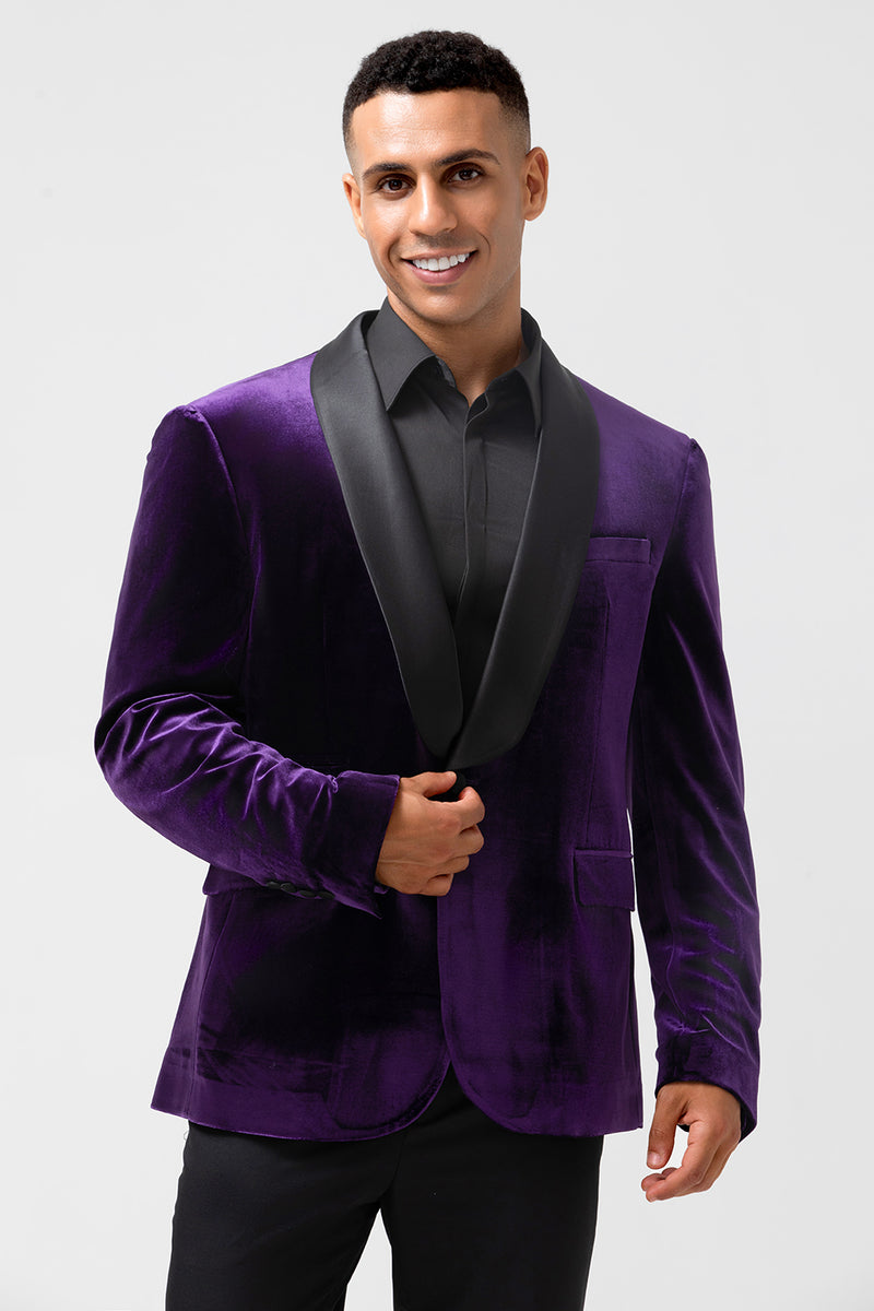 Load image into Gallery viewer, Dark Purple Shawl Lapel One Button Men's Prom Blazer