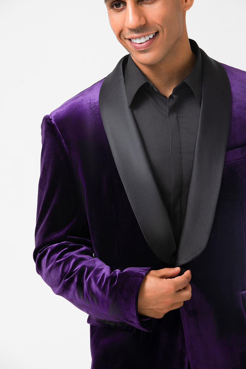Load image into Gallery viewer, Dark Purple Shawl Lapel One Button Men's Prom Blazer