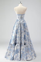 Load image into Gallery viewer, Cute Blue A Line Sweetheart Corset Brocade Long Prom Dress