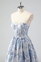 Load image into Gallery viewer, Cute Blue A Line Sweetheart Corset Brocade Long Prom Dress