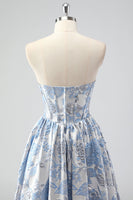 Load image into Gallery viewer, Cute Blue A Line Sweetheart Corset Brocade Long Prom Dress