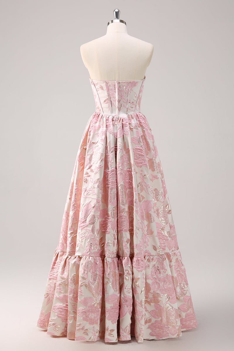 Load image into Gallery viewer, Cute Blue A Line Sweetheart Corset Brocade Long Prom Dress