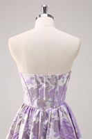 Load image into Gallery viewer, Cute Blue A Line Sweetheart Corset Brocade Long Prom Dress