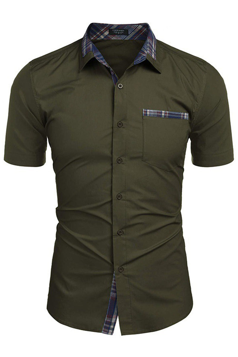 Load image into Gallery viewer, Army Green Short Sleeves Button Down Casual Men's Shirt