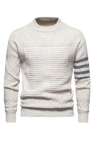 Load image into Gallery viewer, White Men's Round Neck Cable Pullover Sweater