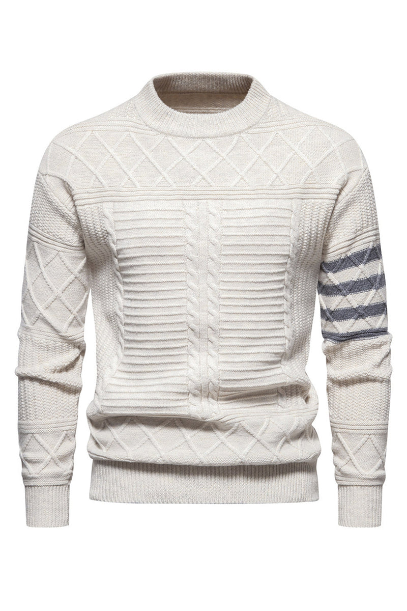 Load image into Gallery viewer, White Men's Round Neck Cable Pullover Sweater