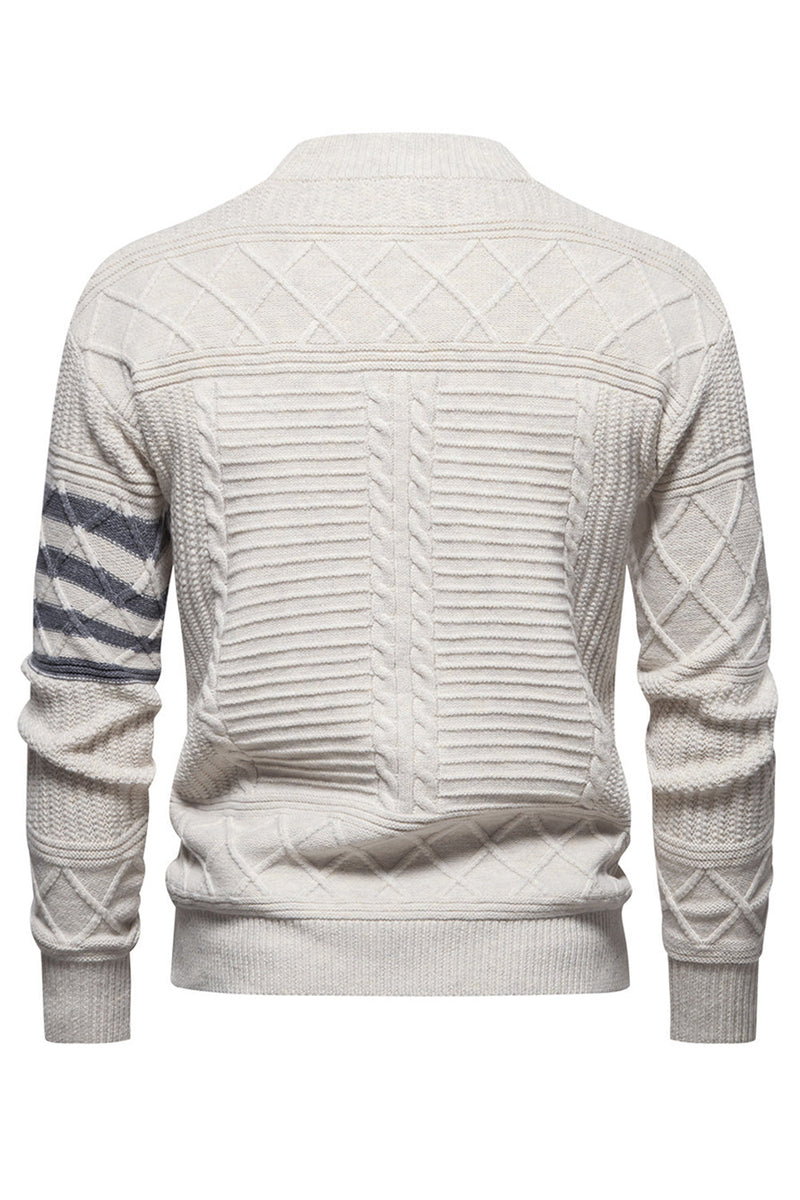 Load image into Gallery viewer, White Men's Round Neck Cable Pullover Sweater