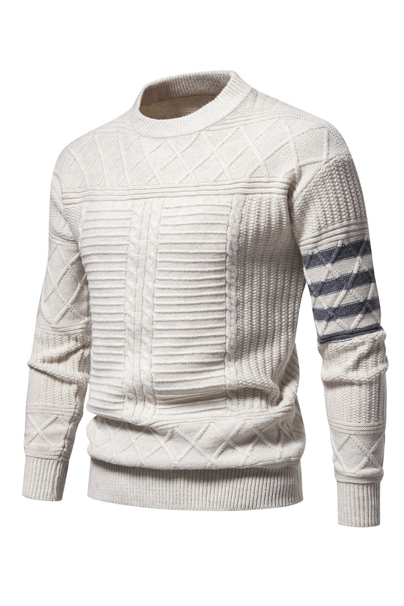 Load image into Gallery viewer, White Men's Round Neck Cable Pullover Sweater