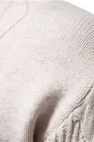 Load image into Gallery viewer, Men's White Round Neck Colorblock Cable Pullover Sweater