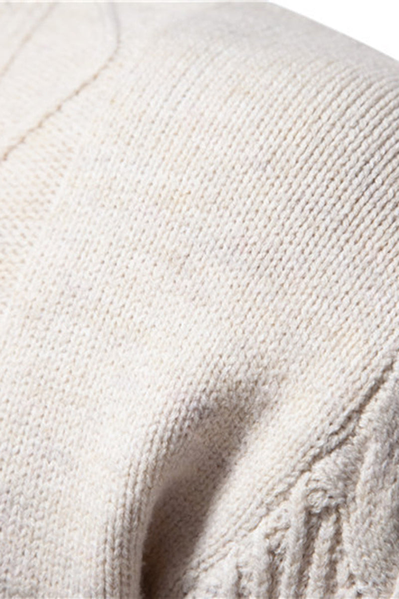 Load image into Gallery viewer, Men's White Round Neck Colorblock Cable Pullover Sweater