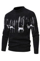 Load image into Gallery viewer, Men's Black Slim-fit Crew Neck Christmas Deer Print Sweater