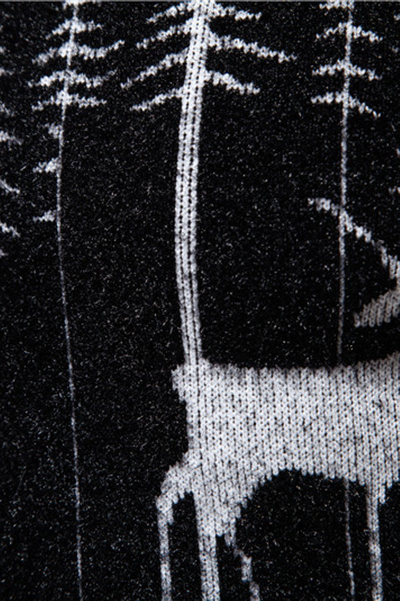 Load image into Gallery viewer, Men's Black Slim-fit Crew Neck Christmas Deer Print Sweater